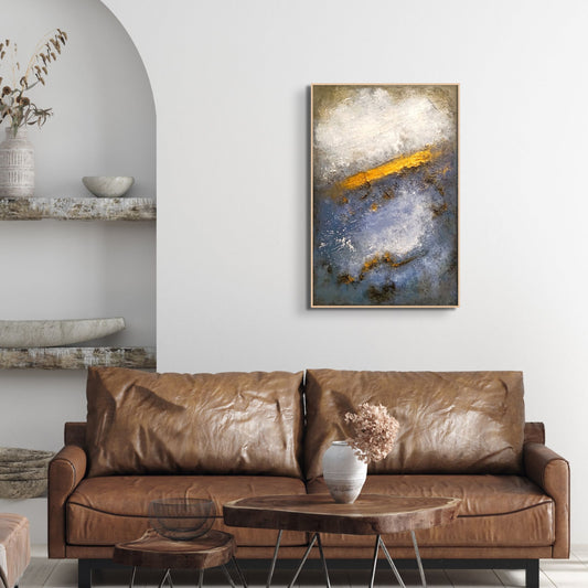 Abstract Art Painting / Modern Art Painting / Original Modern Abstract Art Painting / Modern Acrylic Abstract Art Painting / Modern Abstract Art Painting for Living Room / Hand-Pained Art Painting Not Printed / Azure-Gilded Sky & Sea : B (Free Shipping)